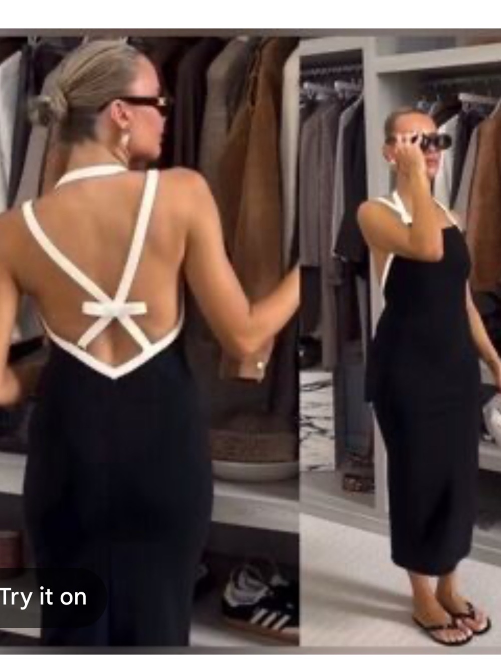 ZARA Sculpt Fabric bow back Black Halter Dress with Contrast white Straps - Picture 4 of 10